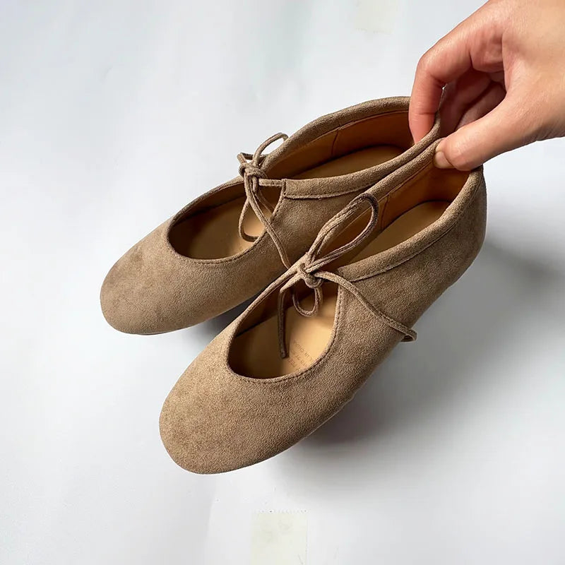 Round Toe Mary Jane Flats with Butterfly Knot