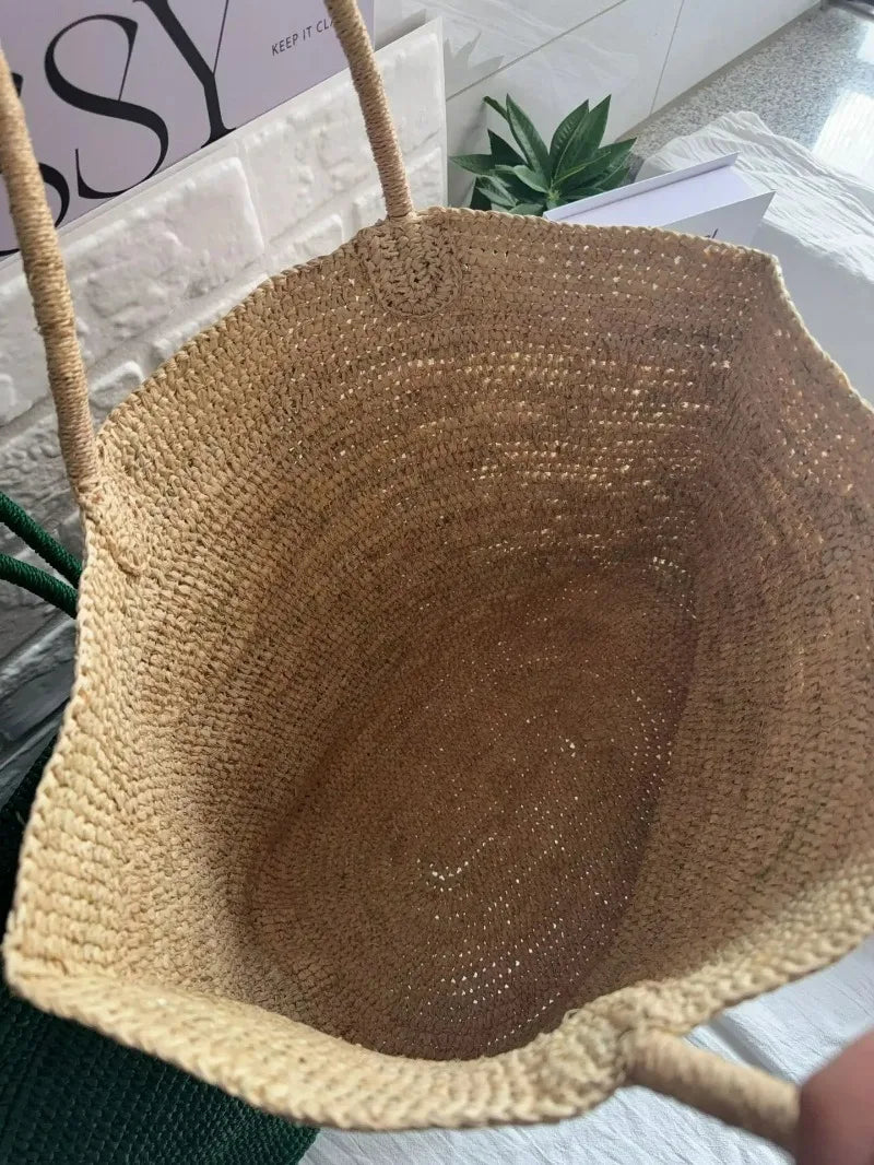Fashionable Natural Rafia Grass Hand-woven Bag, Large Capacity, Lightweight, Versatile, Suitable for Daily Use, Women's Handbag