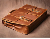 LUOKIR Vintage Crazy Horse Briefcase Travel Genuine Leather Handbag Luxury Men's Messenger Computer Shoulder Bag 14 Inch Laptop