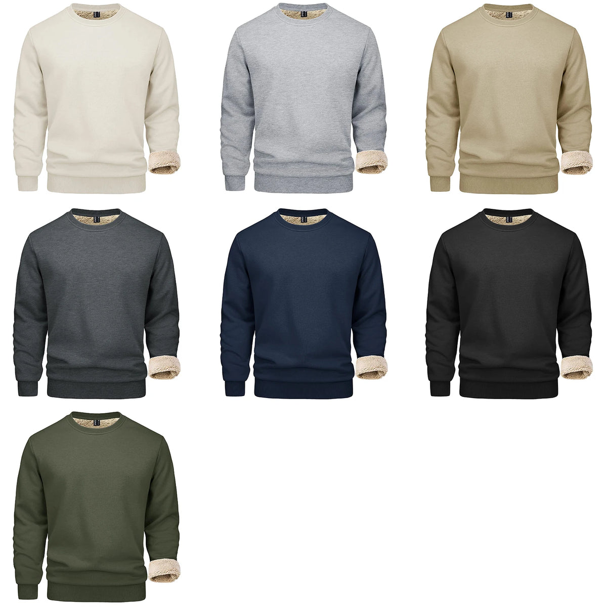 TACVASEN Winter Thicken Fleece Crewneck Sweatshirt Mens Warm Sherpa Lined Heavy Winter Pullover Basic Tops Shirts No Hood Hoodie