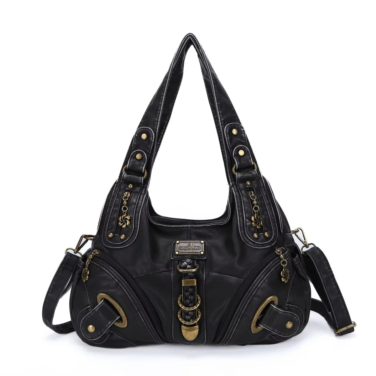 Angel kiss Women Handbags Fashion Shoulder Bag Large Black Tote Top-handle Shopping Pack Multiple Pockets Satchel Lady  Purse