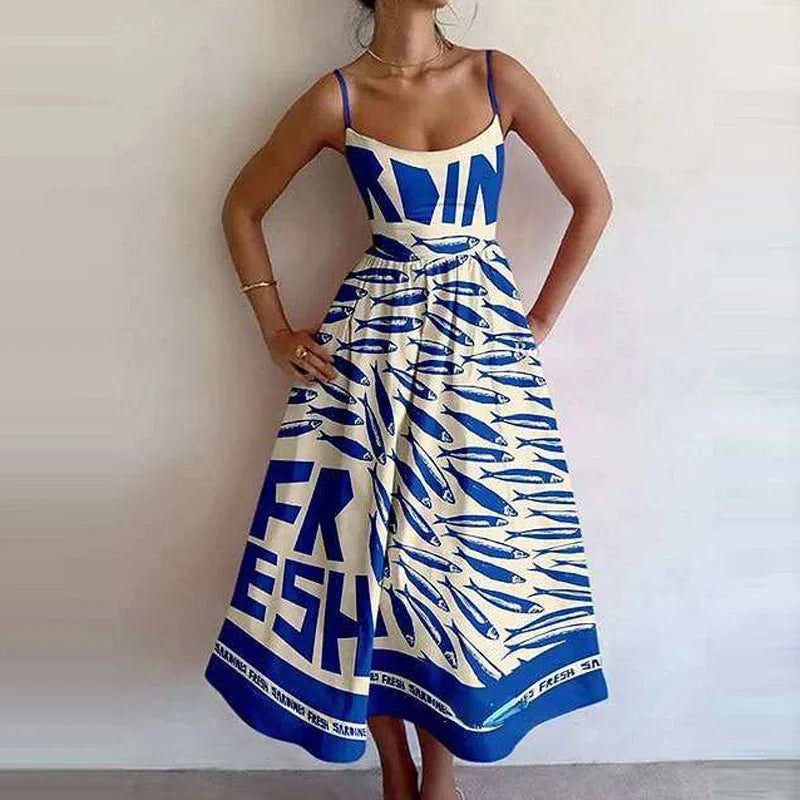 Women's Print Camisole A-Line Midi Dress