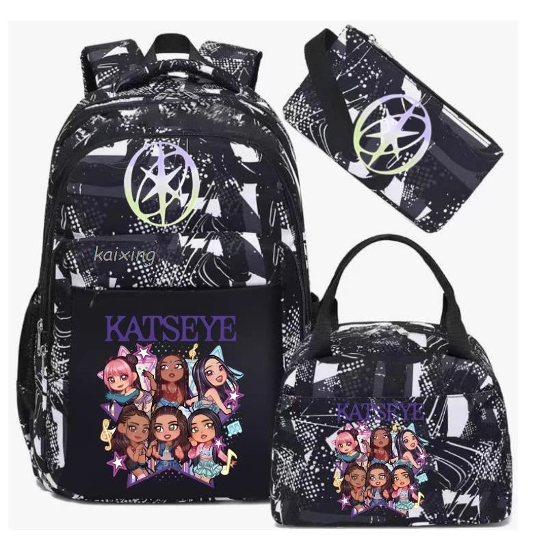 Hot Katseye Funny Print Backpacks WIth Lunch Bags Multi-pocket Camouflage Teens Travel Laptop Backpack Women School Bag Mochila