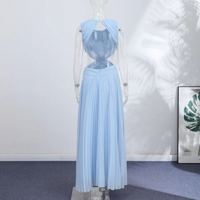 Backless Women Dress Cross Waist Long Dress Sleeveless Backless dresses A Line Ruched Evening Gown  Elegant Party Gown 2026 New