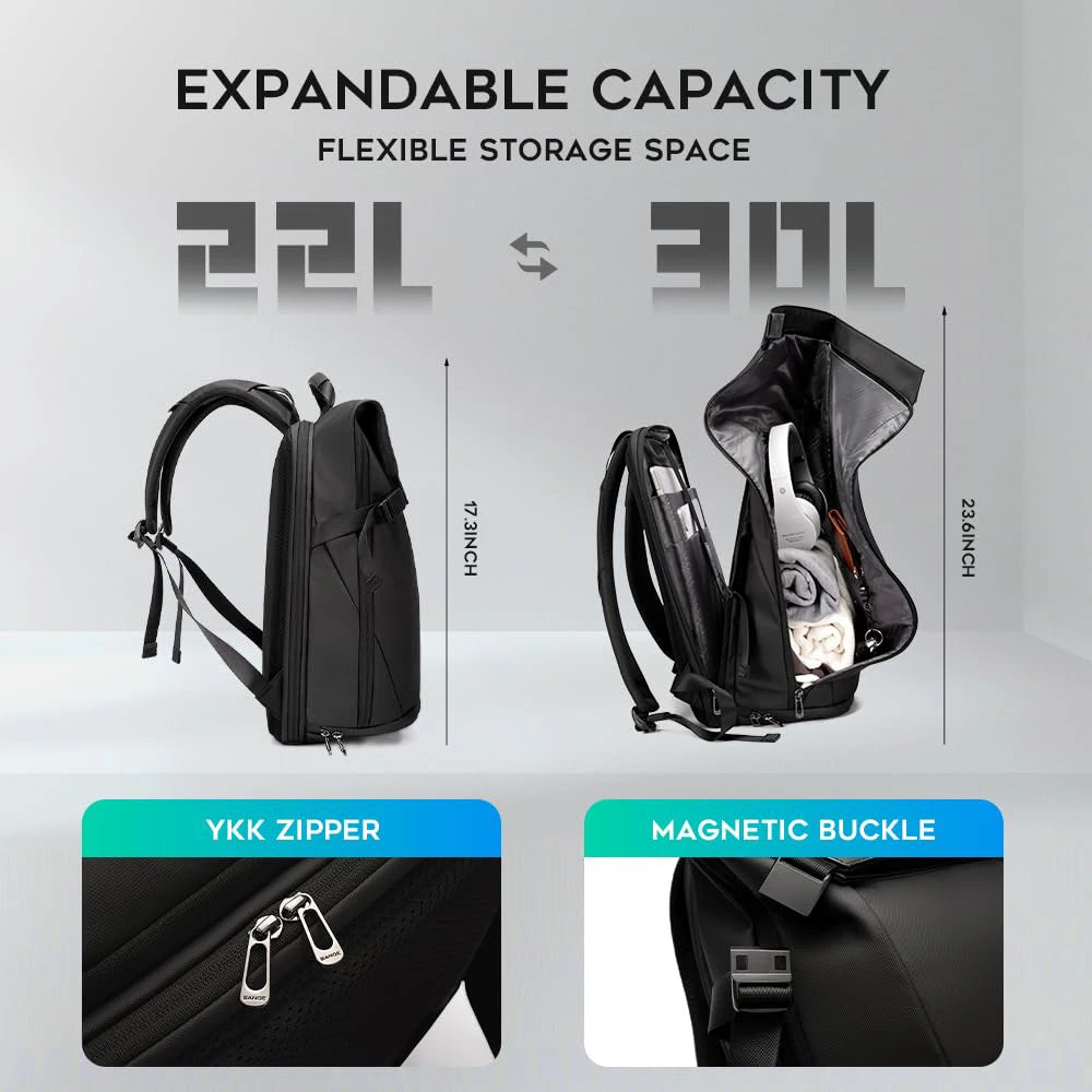 Bange Men Fashion Backpack 15.6 inch Multifunctional Waterproof Backpack Daily Travel Bag Casual School Rucksack with Buckle
