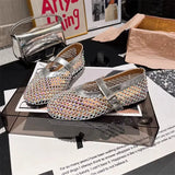 Rhinestone Mary Jane Mesh Ballet Flats
