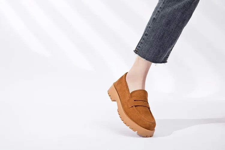 AIYUQI Women's Suede Square-Heel Loafers | British Style