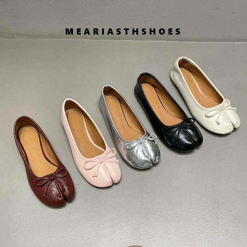 Women's Split-Toe Bow Loafers | Elegant Flat Pumps