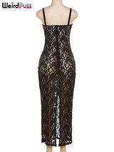 Sheer Lace Bodycon Maxi Dress
