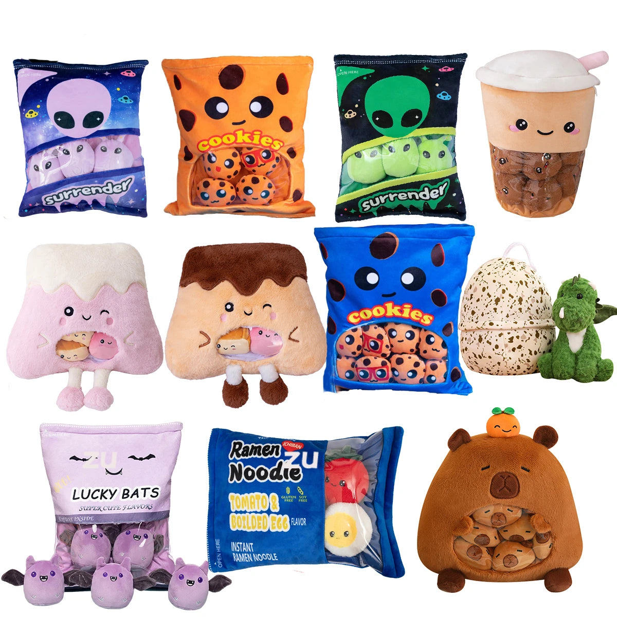 A Bag of Snakes Plush Pillow Cute Boba Tea Cookies Plush Toy Pudding Cake Alien Bat Plushies Hug Pillow Birthday Gift