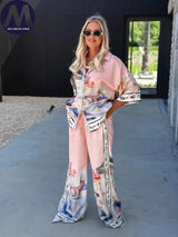 2 Pieces Set for Woman Summer New Elegant Printed Half Sleeves Shirt Tops Suits Fashionable Casual Loose Wide Leg Pants Sets