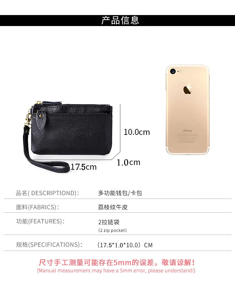 Fashion Women Genuine Leather Wristlet Clutch Bag Multifunctional Coin Purses Wallet Zipper Card Holder Money Clip Phone Bag