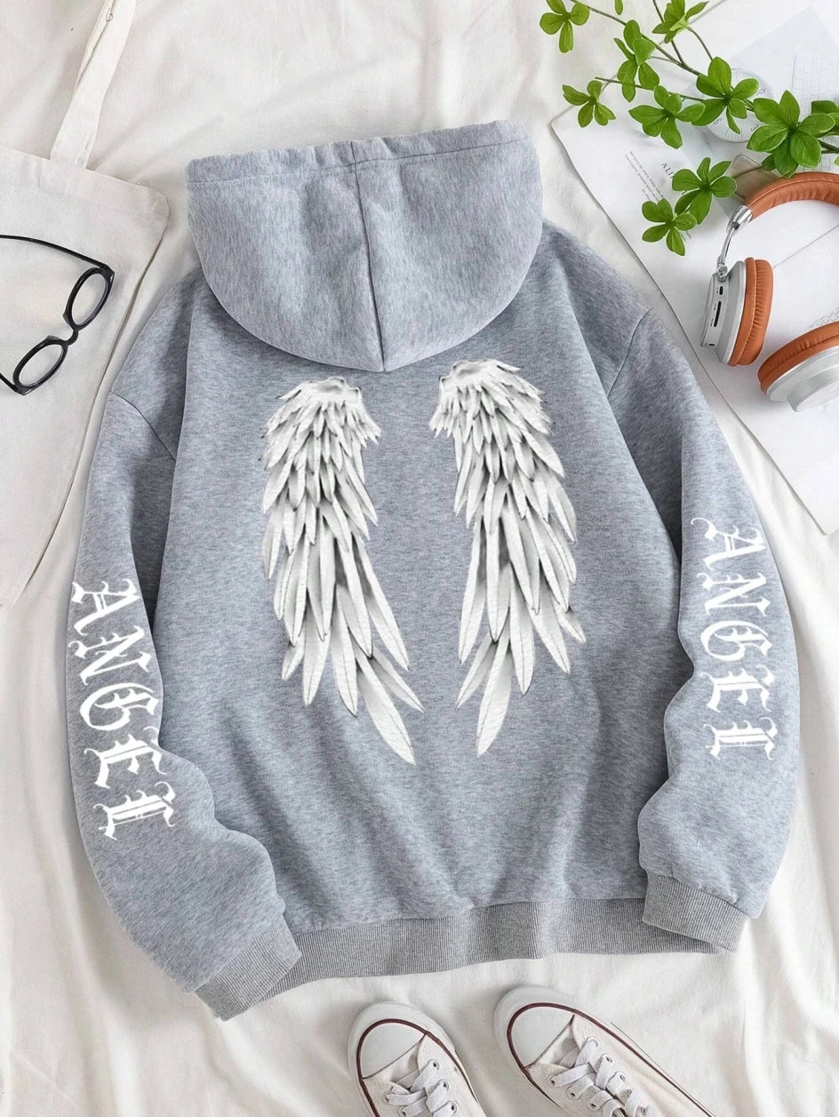 Angel Wings Oversized Graphic Hoodie