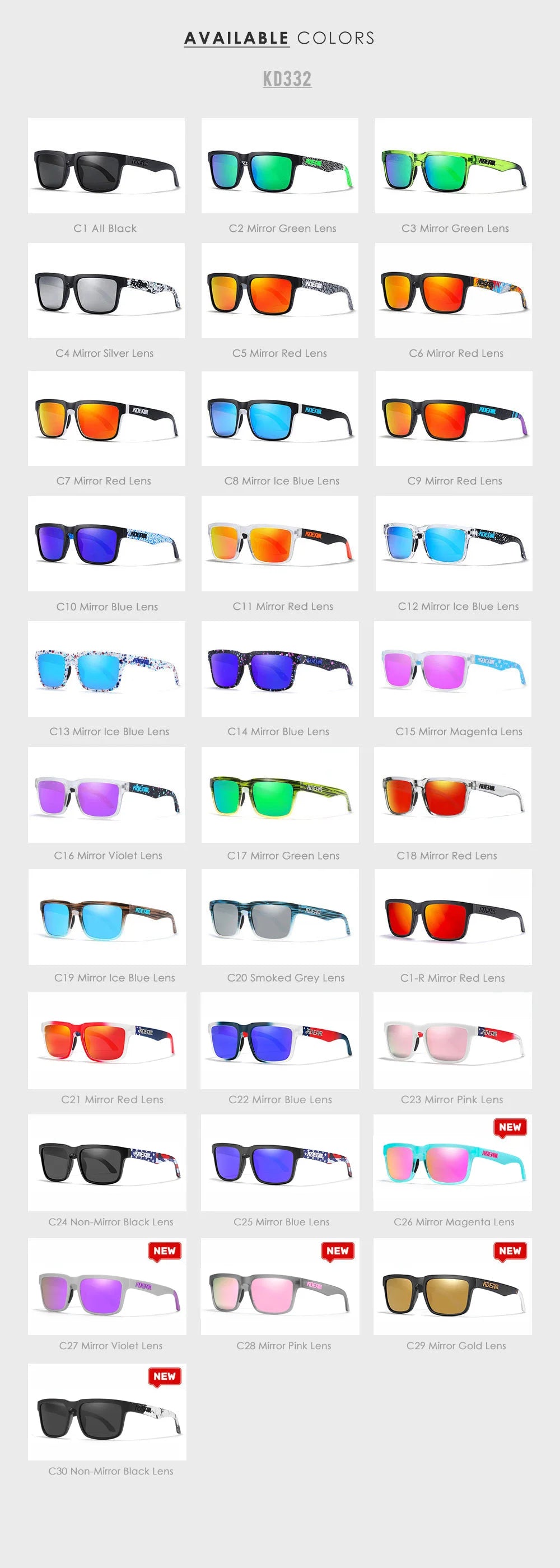 KDEAM Men's Polarized Sunglasses Square Casual Outdoors Sun Glasses Women Unisex Sunglass For Couple With New Package