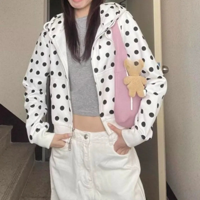 Women's Polka Dot Zip-Up Hoodie