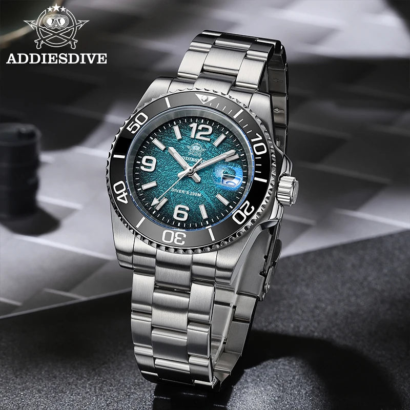 ADDIESDIVE Ceramic Bezel Colorful Dial Quartz Watches 41mm AD2513 Reloj Hombre 200m Waterproof BGW9 Luminous Diver Watch For Men