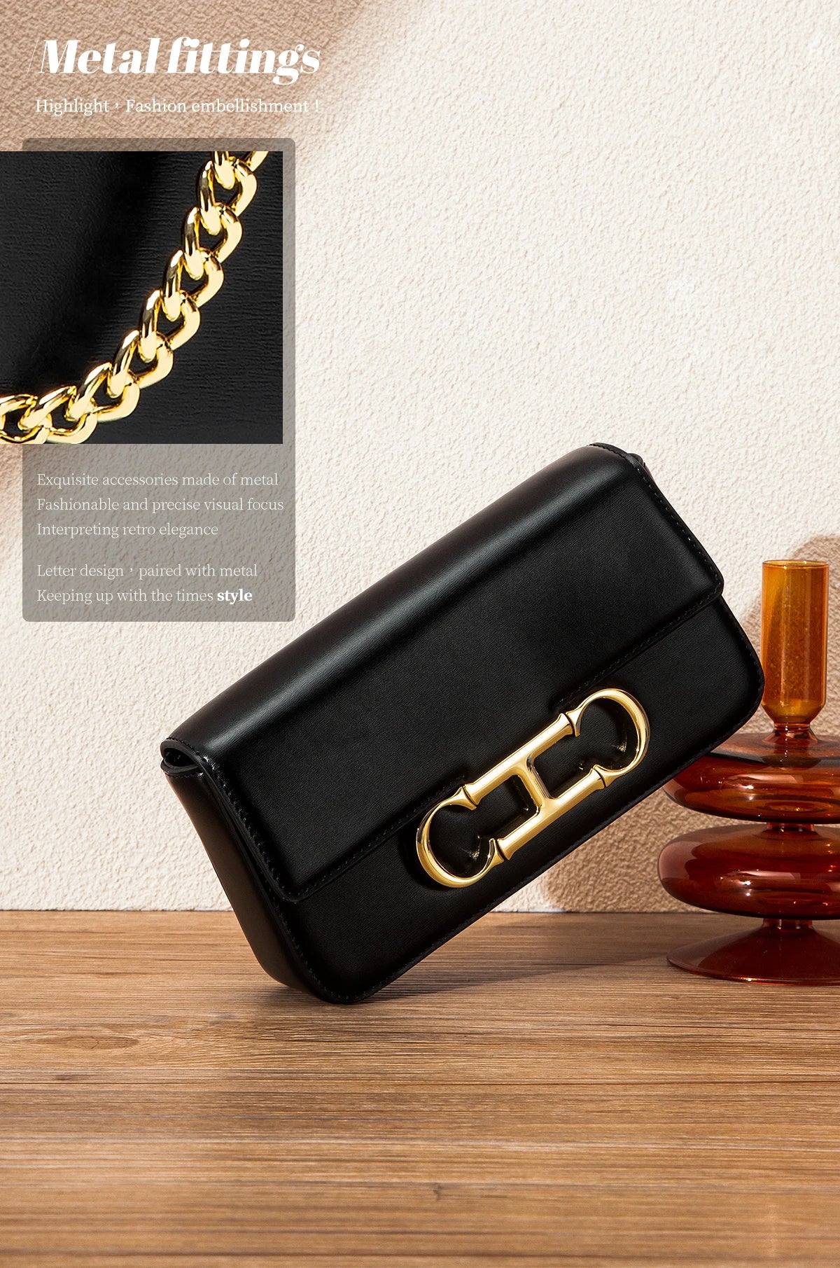 CHCH Women's Chain Bag Summer New Black Shoulder Bag Women's Flip Phone Bag
