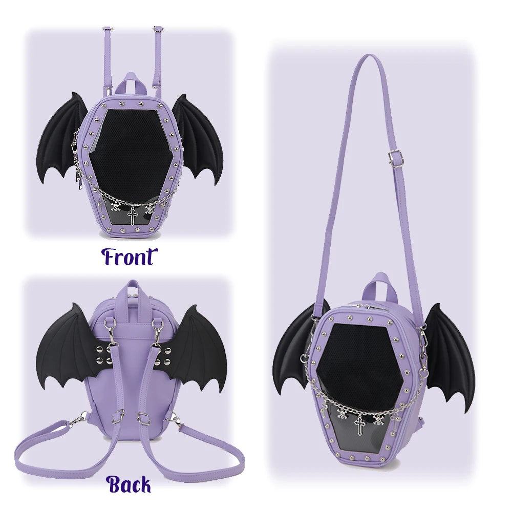 Gothic Punk Coffin Shape Ita Bag Women Clear Backpacks Dark Lolita Handbag and Shoulder Bag Girls Cosplay Designer 2 Insert