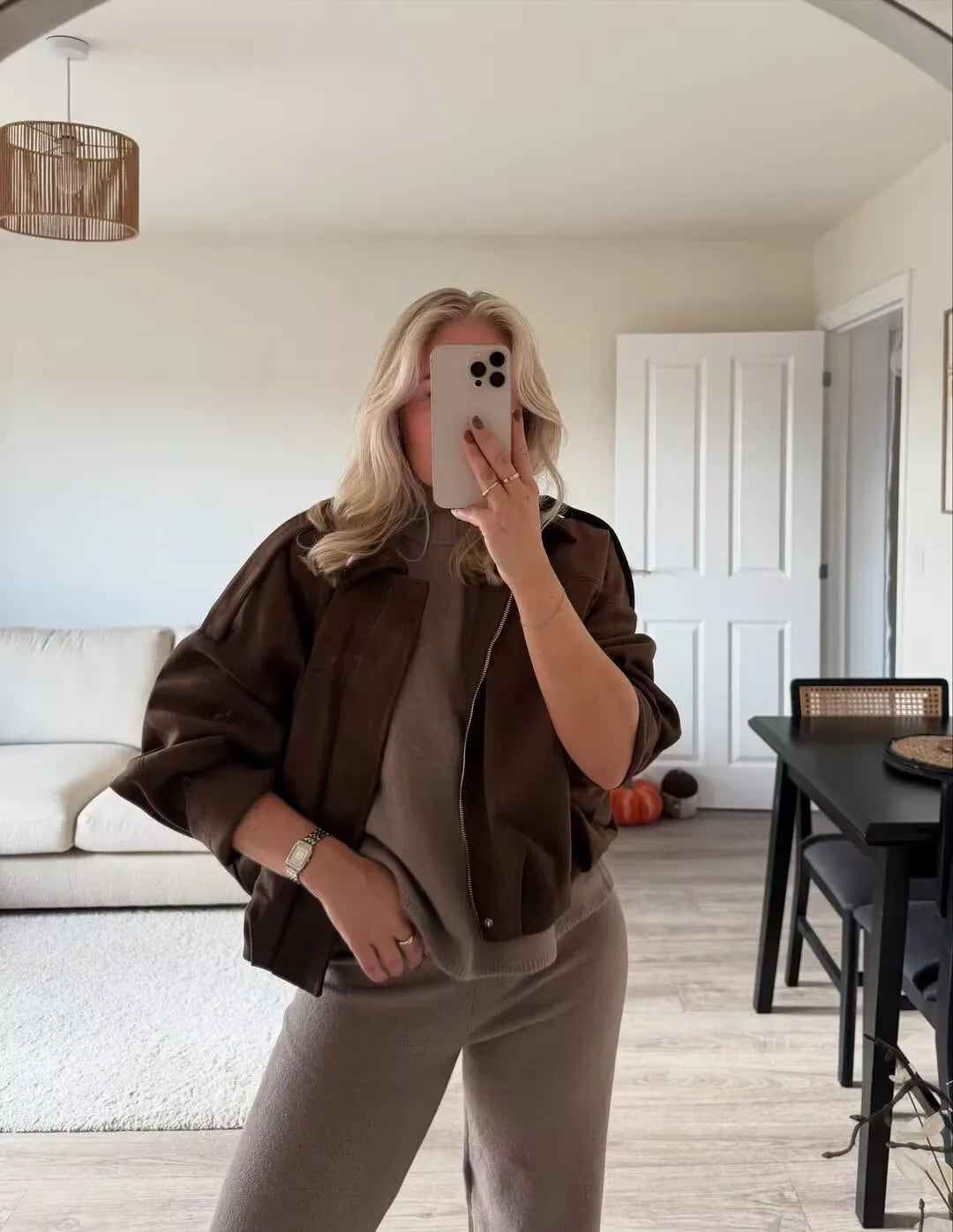 YENKYE New 2025 Women Suede Textured Bomber Jacket Long Sleeve Lapel Collar Loose Coats Casual Female Outerwear Chic Tops