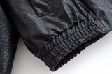 HH 2026 Women Trend Pu Leather Black Coats Stand Collar Long Sleeve Zipper Jacket Woman Fashion Vintage High Street Pu Jackets