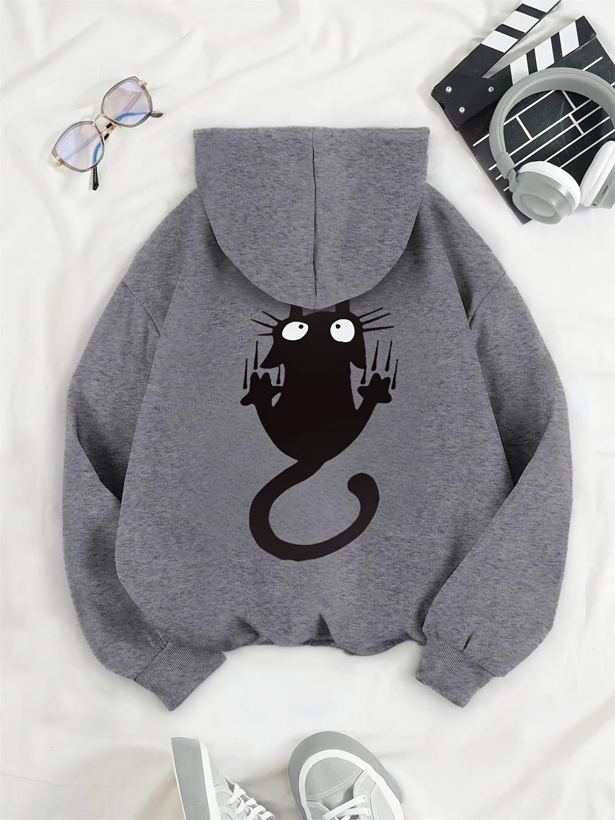 Women's Cat Print Hoodie – Cozy Casual Pullover