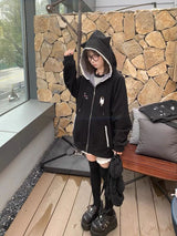 Women's Cute Cat Print Relaxed Zip-Up Hoodie