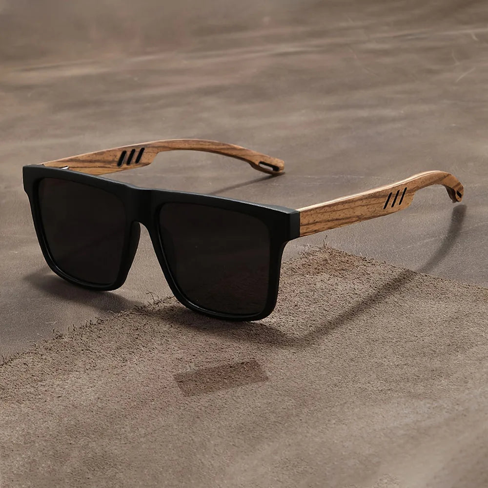 Square Wood-Grain Sunglasses – UV400 & Spring Hinges