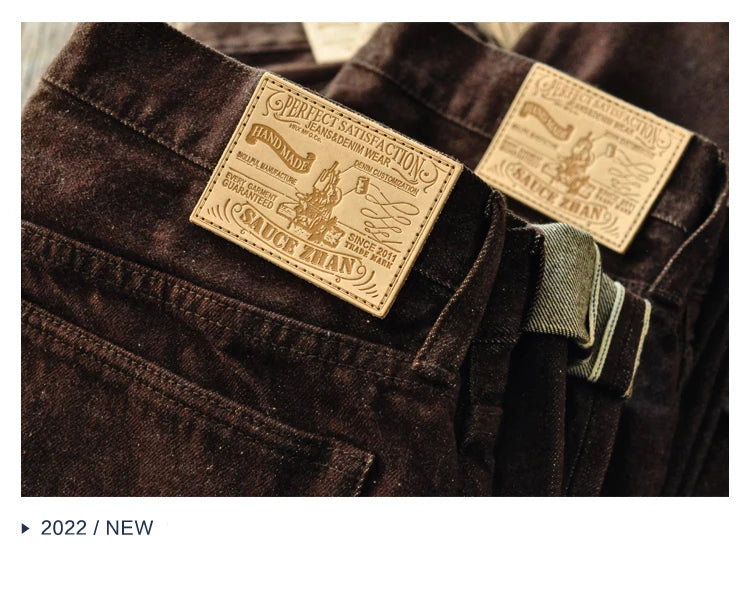 SauceZhan Brown Selvedge Denim Tapered Jeans – 13.8 oz