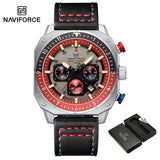 NAVIFORCE Sports Multifunction Waterproof Watches for Men Fashion Leather Luxury Brand Quartz Analog Luminous Square Wrist Watch