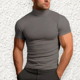 Men's compress T-shirts summer solid color short-sleeved men tops fashion yoga clothes men's tight turtleneck T-shirt