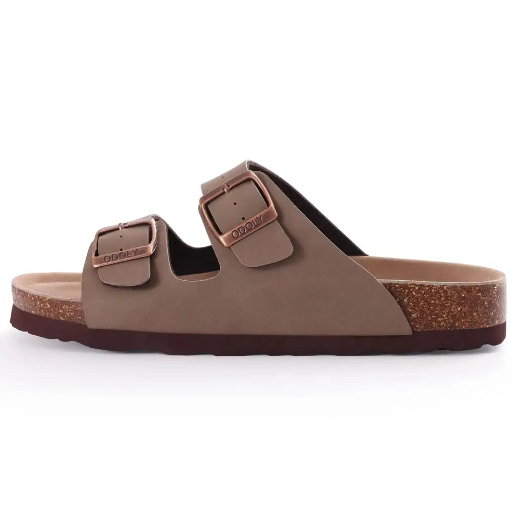 Evshine Leather Cork Footed Clogs Sandals For Women Fashion Flat Mules Slippers with Arch Support Men Double Buckle Cork Slides