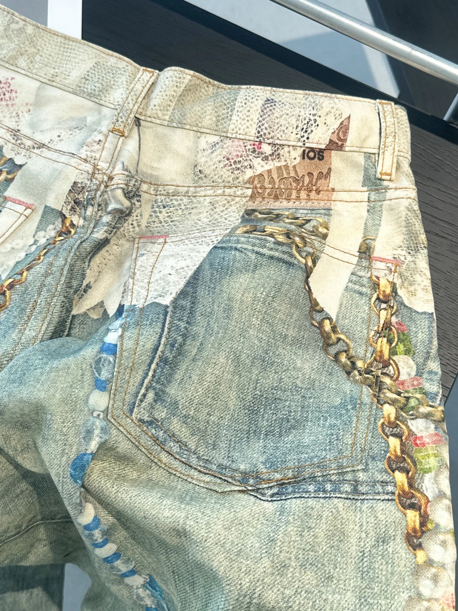 3D Pearl Chain Trompe L'Oeil Straight-Leg Jeans