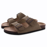 Comwarm Men's Cork Footbed Slides Sandals Arch Support Summer Outdoor Sandals with Adjustable Buckle Leisure Men Leather Slides