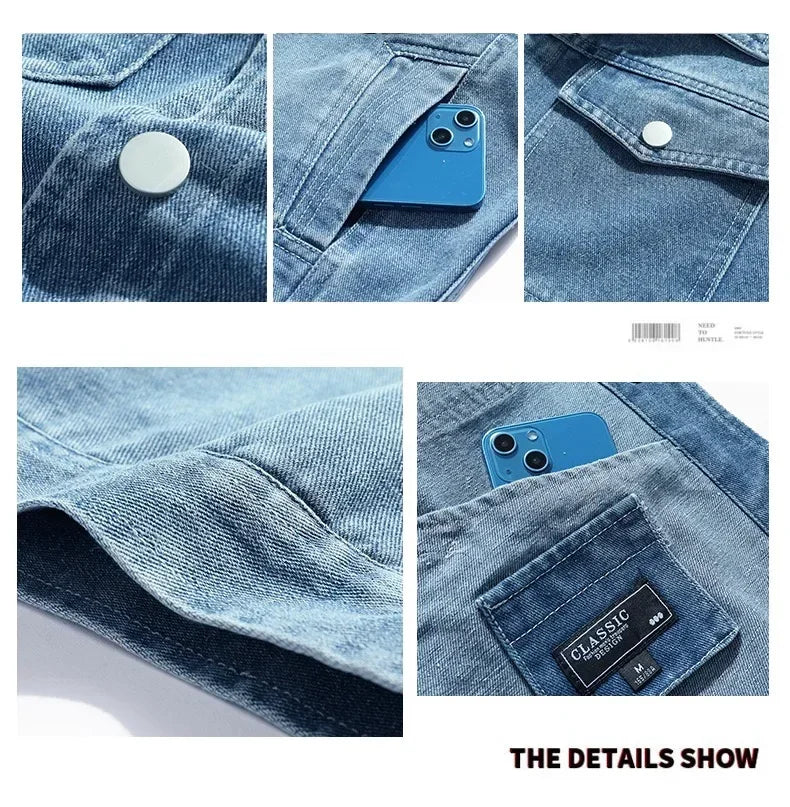 Autumn Men Solid Workwear Denim Jackets Fashion Motorcycle Vintage Jeans Jackets Hommes Slim Fit Cotton Casual Black Blue Coats