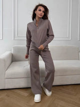 Wolfeel  New Autumn Winter Zip Up Knit Pants Set Women's Trendy Slim Fit Cardigan Pants Chic Commuting Sweater Outfit