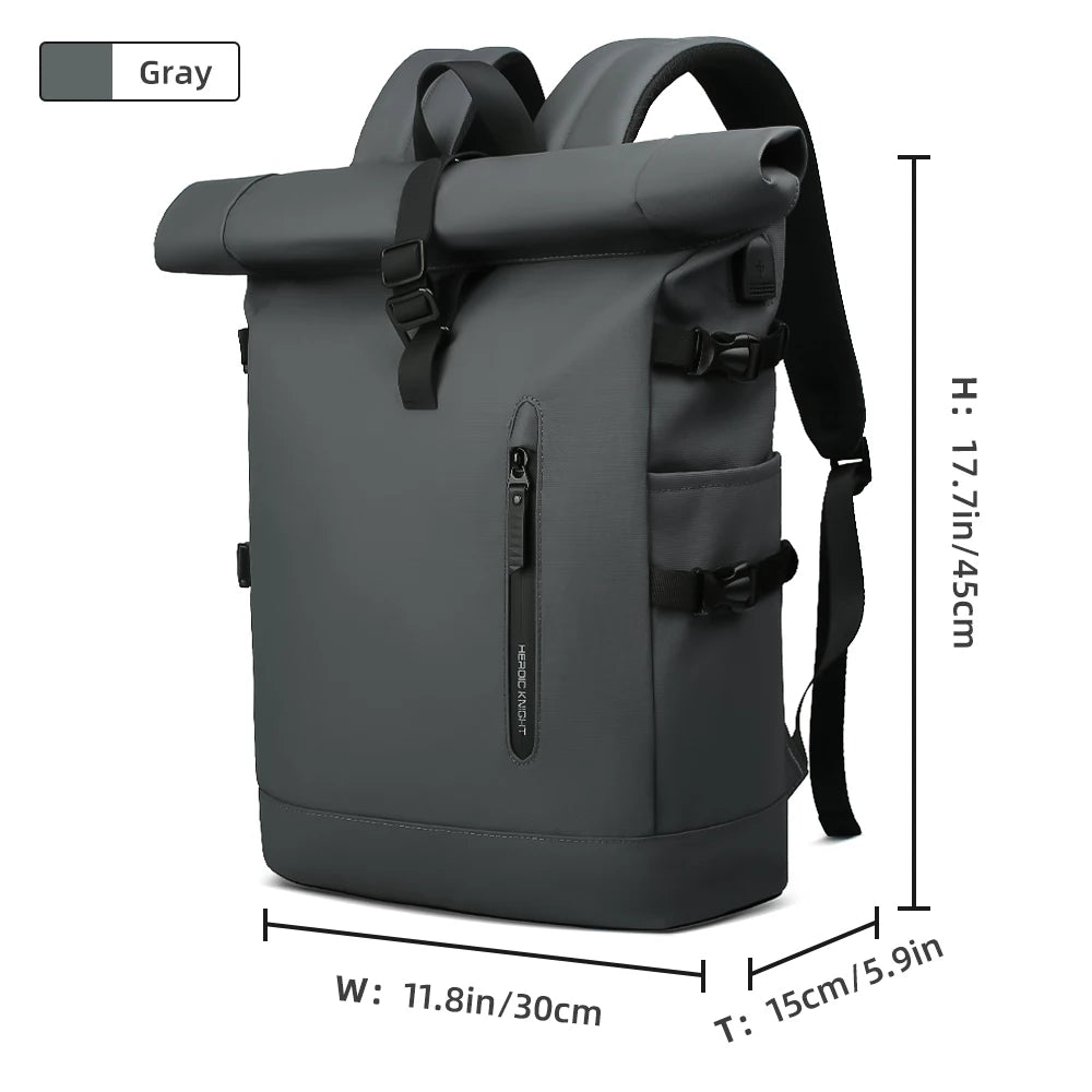 Heroic Knight Men's Backpack Waterproof Roll Top Backpack Women Travel Expandable USB Charging Large Capacity Laptop Bag Mochila