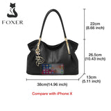 FOXER 2026 New Women's Shoulder Bag Genuine Leather Elegant Female Tote Large Bag Fashion Handbag Commuter Luxury Gift