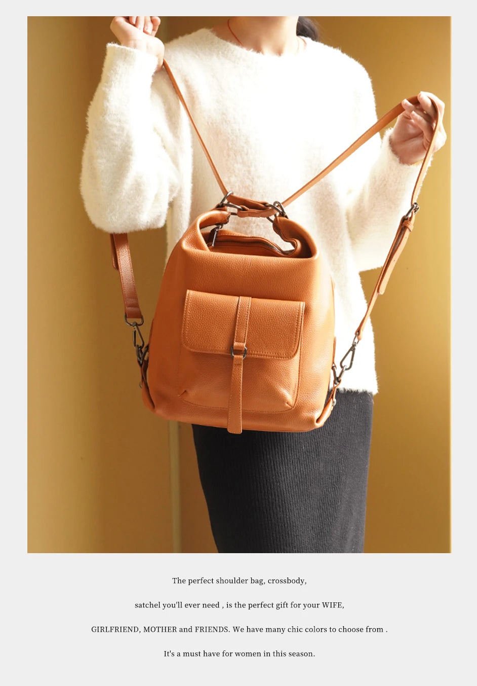 Zency Stylish Women Shoulder Bag 100% Genuine Leather Large Capacity Handbag Multifunction Satchel Bag Backpack Brown 2 in 1 Bag