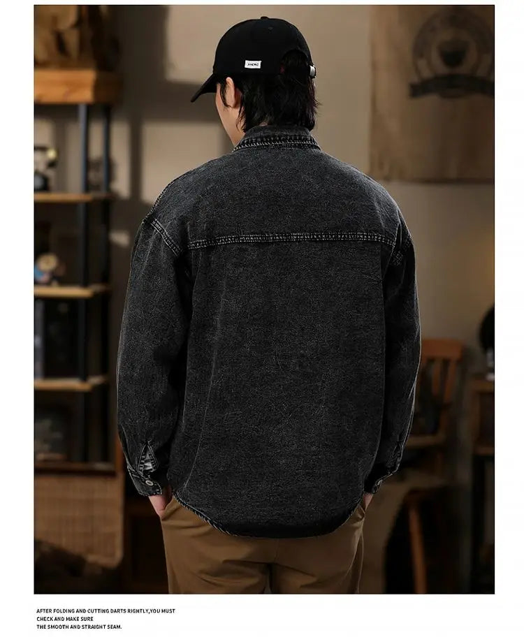 Men Fashion Denim Jackets Coats Loose Fit Pockets Solid Turn Down Collar Full Sleeve Regular Jacket Spring 2025 Causal Clothing