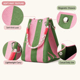 Korean Style Mini Knit Tote Bag Women Striped Crochet Bucket Handbag Lightweight Summer Daily Shoulder Purse For Vacation