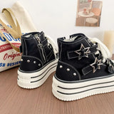Women's High-Top Canvas Platform Sneakers — Rivet Buckle Lace-Up