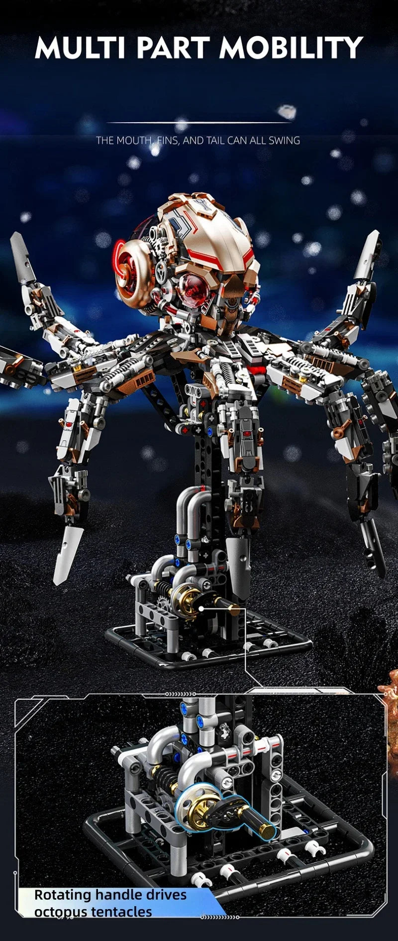 Mechanical Sea Animals Building Blocks DIY Movable Whale Octopus Manta Shark Piranha Creative Technical MOC Desktop Decor Gift
