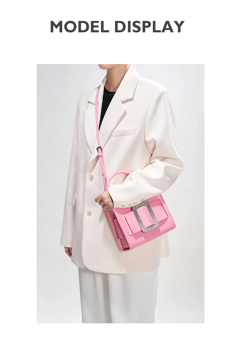 BAFELLI 2026 NEW WOMEN'S FASHION PINK EVENING HANDBAG SHOULDER BOXY BAG CASUAL PURSE LUXURY BRAND DESIGNER LEATHER TREND LADY