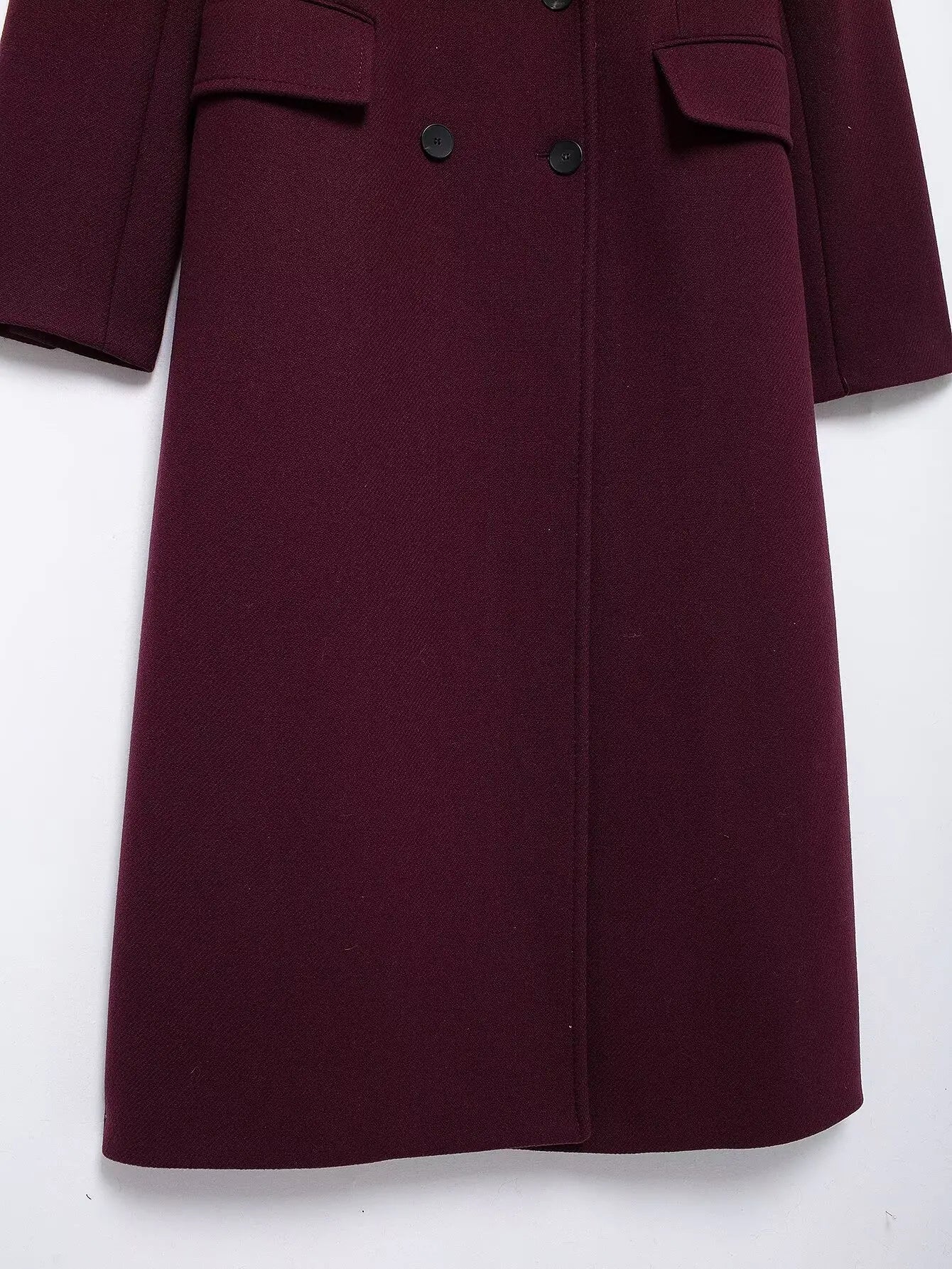 Elegant Burgundy Double-Breasted Long Coat