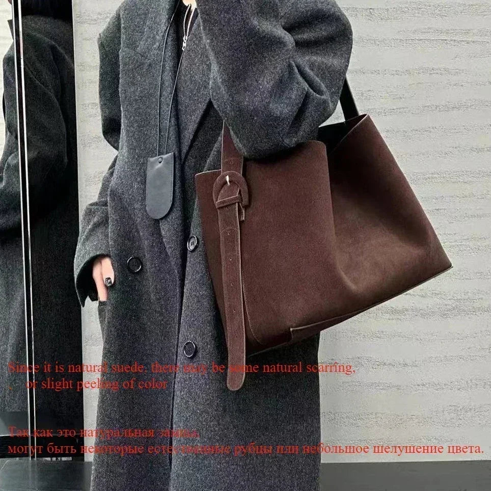 Motingsome Oversize Women Bag Luxury Suede Leather Winter Bags Frosted Cow Skin Handbag and Purses Retro Lady Tote 2024 New