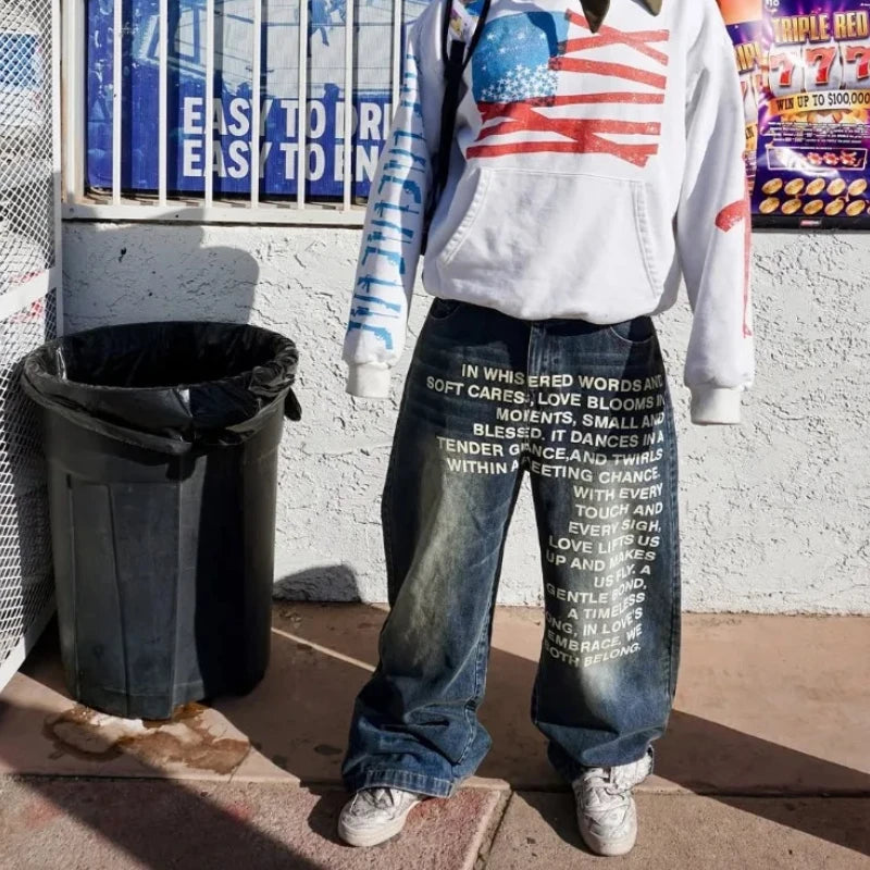 Y2K Goth Alphabet Print Retro Jeans