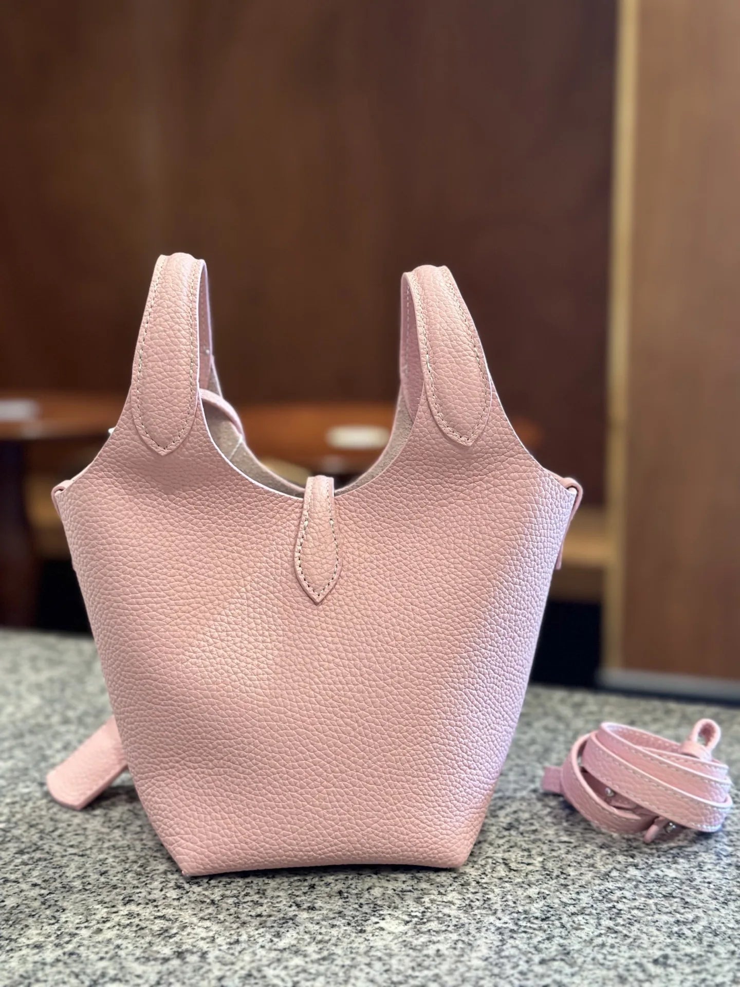 FIRMRANCH European And American Trend Cute Hand-Held Basket Ladies' Bucket Single Shoulder Cross-Body Bag Genuine Leather Purse