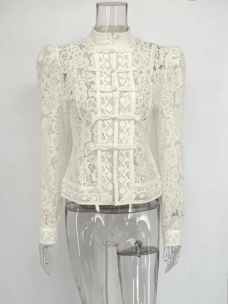Summer Elegant Lace Hollow Out Party Blouse
