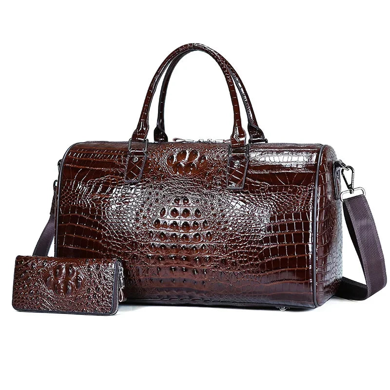 2024 New Cow Genuine Alligator Leather Travel Bags Luxury Men Large Capacity Portable Male Shoulder Bags Brand Travel Duffle Bag