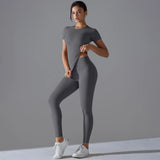 Yoga Set Women Workout Set Sportswear Gym Clothing Fitness Shorts Sleeve Crop Top High Waist Leggings Sports Suits